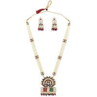 ZAVERI PEARLS Multicolor Peacock Inspired Meenakari Multistrand Long Pearls Necklace & Earring Set For Women-ZPFK10025
