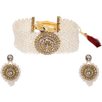 ZAVERI PEARLS Lavishing Pearls Choker Necklace Set For Women-ZPFK9091