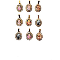 Aish N Bless (Set of 9) Oval Shaped GURU JI SWAROOP/Photo Golden Metal Pendants/Lockets for Neck Chain For Women,Men And Kids (Small Size)