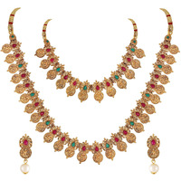 Shining Diva Fashion Latest Combo Design Stylish Temple Necklace Traditional Gold Plated Jewellery Set for Women (Multi-colour) (10811s)