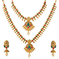 Shining Diva Fashion Latest Combo Design Necklace Set for Women Wedding Traditional Gold Plated Jewellery Set for Women (rrsd10254s)