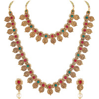 Shining Diva Fashion Latest Combo Design Stylish Temple Necklace Traditional Gold Plated Jewellery Set for Women (Multi-Colour) (10813s)