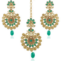 Shining Diva Fashion Stylish Peacock Traditional Jewellery Maang Tikka Earrings Set for Women and Girls (Green) (10163mter)