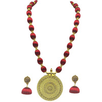 MDS FASHIONS Silk Thread Beads with Antique Chakra Necklace and Earrings set for Beautiful Women (MDS-1046) (Maroon)