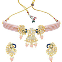 Sukkhi Intricately Gold Plated Colour Stone & Pearl Collar Necklace Set For Women (NS101118)