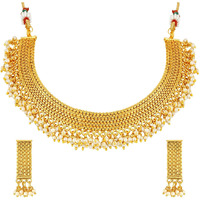 Peora Traditional 18K Gold Plated Baby Pearl Necklace Jewellery Set with Earrings for Women Girls