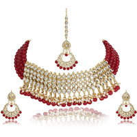 Shining Diva Fashion Latest Kundan Design Choker Necklace Set for Women Bridal Traditional Gold Plated Jewellery Set for Women (Red) (10148s)