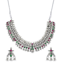 ZAVERI PEARLS Antique Silver Peacock Inspired Necklace Set For Women-ZPFK7563