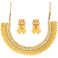 ZENEME Jewellery Set Gold Plated Temple Coin Traditional Maa Lakshmi Necklace Set With Earring Jewellery For Women & Girls (Red Green)