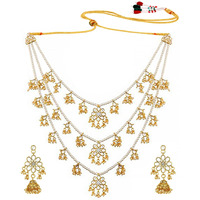 Peora Traditional Jewellery Brass Alloy Floral 3 Layered Necklace Earrings Jewellery Set for Women Girls. Necklace L: 42cm x W: 11.5cm