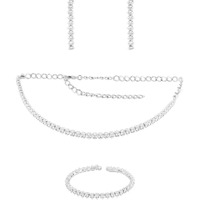 ZAVERI PEARLS Silver Tone Marquise Shaped Cubic Zirconia Necklace Earring & Bracelet Set For Women-ZPFK12585