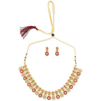 ZAVERI PEARLS Gold Tone Floral Design Choker Necklace Set For Women-ZPFK8991