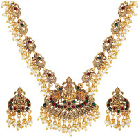 Shining Diva Fashion Latest Temple Design Pearl Necklace Set For Women Traditional Gold Plated Jewellery Set for Women (Multicolor) (10588s)