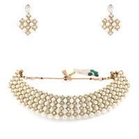 ZAVERI PEARLS Shimmering Austrian Diamonds & Pearls Choker Necklace Set For Women-ZPFK8714