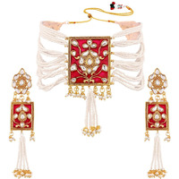 Peora Gold Plated Kundan Pearl Floral Choker Necklace Earring Traditional Jewellery Set for Women