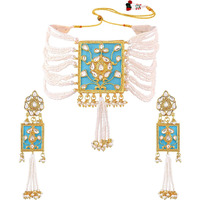 Peora Gold-plated Brass and Pearls Necklace With Earrings for Women & Girls (Sky Blue_91.5 gm)