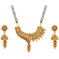 JFL - Jewellery for Less Fancy Traditional Magalsurt Jewelry Ethnic One Gram Gold Plated Spiral and Beads Chainx Design Latest Stylish Long Mangalsutra Jewellery set with Earring for Women,Valentine