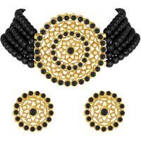 Peora Gold Plated Pearl Diamond Kundan Choker Necklace with Round Earrings Traditional Jewellery Set For Womens