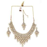 ZAVERI PEARLS Gold Tone Ethnic Choker Necklace Set For Women-ZPFK8690
