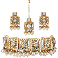 Shining Diva Fashion Latest Stylish Fancy Choker Traditional Pearl Kundan Necklace Jewellery Set for Women (12895s), White, One