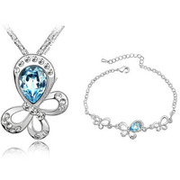 Young & Forever Gift Timeless Treasure Dream Chasers Blue Butterfly Pendant Set for Women Embellished with Crystals from crystals from austria crystals from austria Zirconia Strand Bracelet Necklace Set for Girls