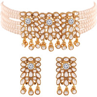 I Jewels 18K Gold Plated Traditional Kundan Studded Pearl Choker Necklace Jewellery Set for Women (ML236W)
