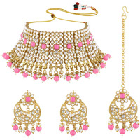 Peora Rani Padmavati Kundan Faux Pearl Choker Necklace Earrings Maang Tikka for Women Jewellery Set
