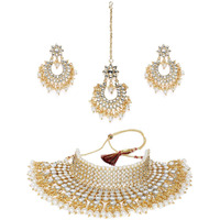 ZAVERI PEARLS Gold Tone Beautifully Embellished with Kundan & Pearls Bridal Choker Necklace Set For Women-ZPFK7397