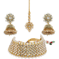 ZAVERI PEARLS Mesmerising Gold Tone Kundan And Pearls Choker Necklace Set For Women-ZPFK8880