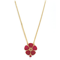 ZENEME Red Flower Shaped Gold Plated Long Neckalce Pendant Jewellery For Women & Girls (1) (Style_03)