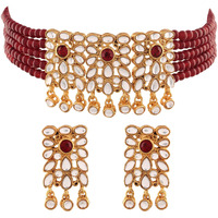 I Jewels 18K Gold Plated Traditional Kundan Studded Pearl Choker Necklace Jewellery Set for Women (ML236M)
