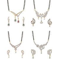 YouBella Womens Pride Collection Combo of Four Designer American Diamond Mangalsutra Pendant with Chain and Earrings for Women (Style 2)