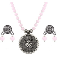 JFL - Jewellery for Less Bead Necklace Silver Plated Ganesha Pendant Set For Women,Valentine