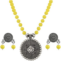 JFL - Jewellery for Less Bead Necklace Silver Plated Ganesha Pendant Set For Women,Valentine
