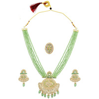 ZAVERI PEARLS Green Crystals Beaded Multistrand Kundan Necklace Earring & Ring Set For Women-ZPFK12475