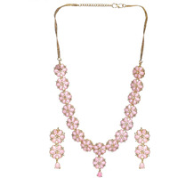 Priyaasi Pink Stone Jewellery Set for Women with Lovely Drop Earrings | Pretty Flower Jewellery Set for Women & Girls | Elegant Jewellery Set for Wedding and Engagement