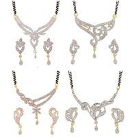 YouBella Womens Pride Collection Combo of Four Designer American Diamond Mangalsutra Pendant with Chain and Earrings for Women (Style 1)