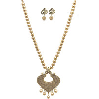 MDS FASHIONS Plastic Copper Color Beads with Antique Dollar & Earring Set for Beautiful Woman (MDS-1053) (Heart)