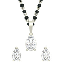 Clara 925 Sterling Silver Pear Mangalsutra Tanmaniya Pendant Earring Jewellery set With Chain Gift for Women and Girls