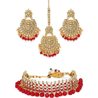 ZAVERI PEARLS Gold And Red Ethnic Choker Necklace Set For Women-ZPFK9010