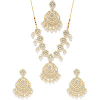ZAVERI PEARLS Gold Tone Wedding Collection Kundan Choker Necklace Earring & Maangtikka Set For Women-ZPFK10302