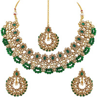 Shining Diva Fashion Latest Stylish Fancy Choker Traditional Kundan Necklace Jewellery Set for Women (11597s), Green