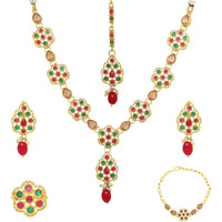 ZENEME Jewellery Sets for Women Gold Plated Bridal Necklace Set With Earrings and MaangTikka Ring For Wedding Jewellery Women & Girls (Multi)