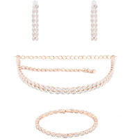 ZAVERI PEARLS Rose Gold Dazzling Cubic Zirconia 2 Strands Necklace Earring & Bracelet Set For Women-ZPFK12571