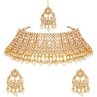 Shining Diva Fashion Latest Choker Design Kundan Traditional Necklace Jewellery Set for Women (White) (11282s)