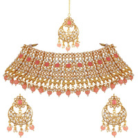 Shining Diva Fashion Latest Choker Design Kundan Traditional Necklace Jewellery Set for Women (Pink) (11283s)