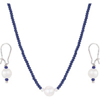 JFL - Jewellery for Less Modern Fusion Mangalsutra with Pearl & Onyx Crystal Chain and Earring for Women (Navy Blue),Valentine