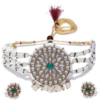 ZAVERI PEARLS Graceful Kundan & Pearls Traditional Choker Necklace Set For Women-ZPFK9234