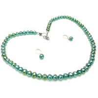 Taruna Biyani 8MM Faceted High Gloss Luster Shining Crystal Necklace Mala Jewellery Set with Earrings for Women Girls (CR17)