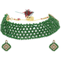 ZAVERI PEARLS Green Crystal Shine Beaded Ethnic Necklace & Earring Set For Women-ZPFK9954